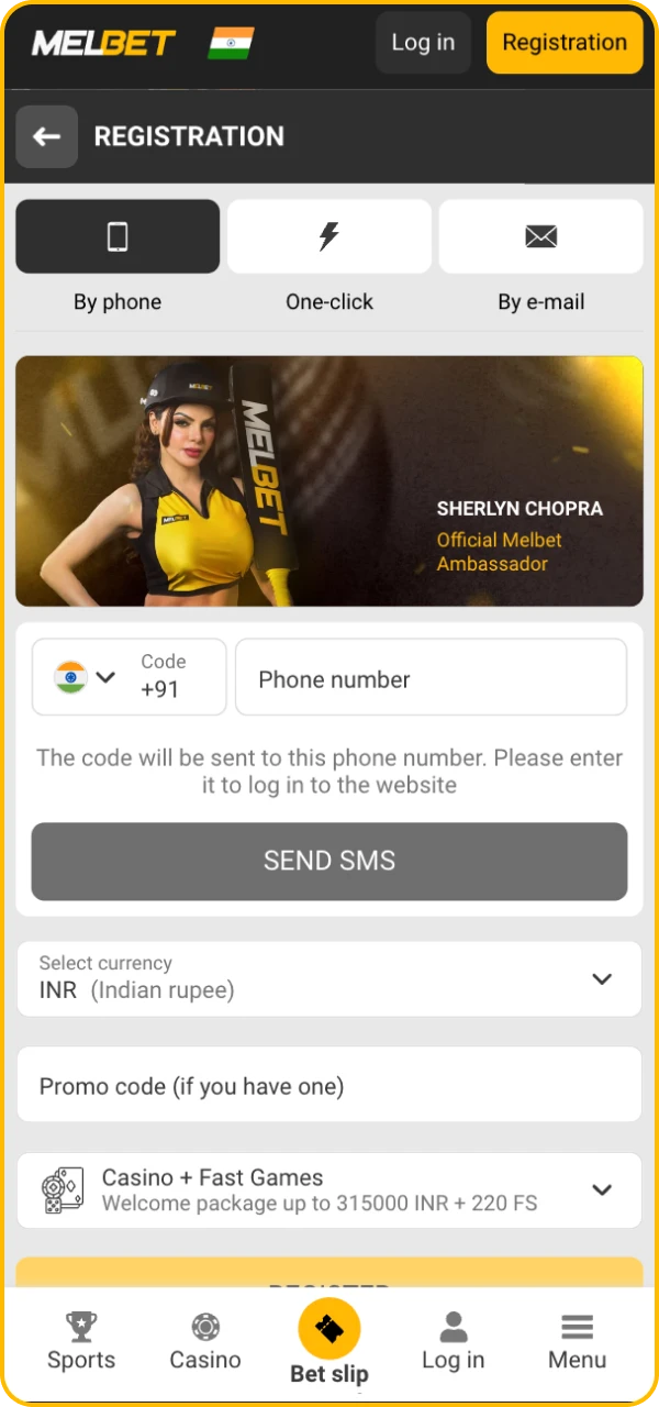 Register in online casino Melbet in any way convenient for you.