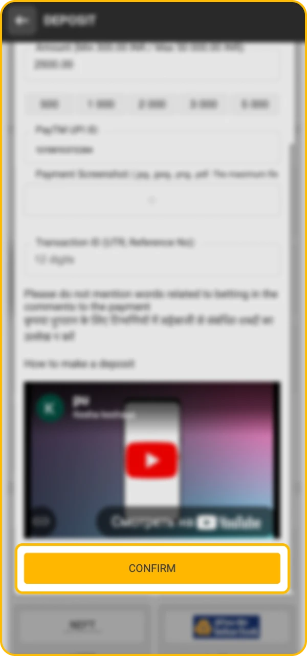 Confirm the deposit operation in the Melbet online casino.