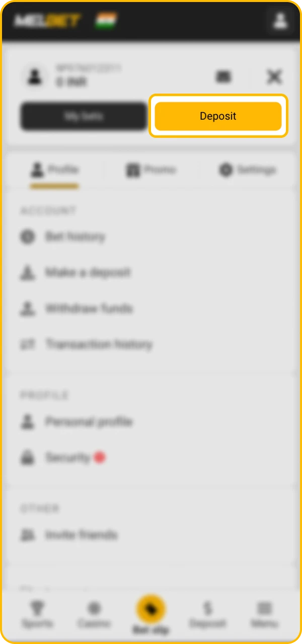 Go to the deposit section through the menu on the website of the Melbet online casino.