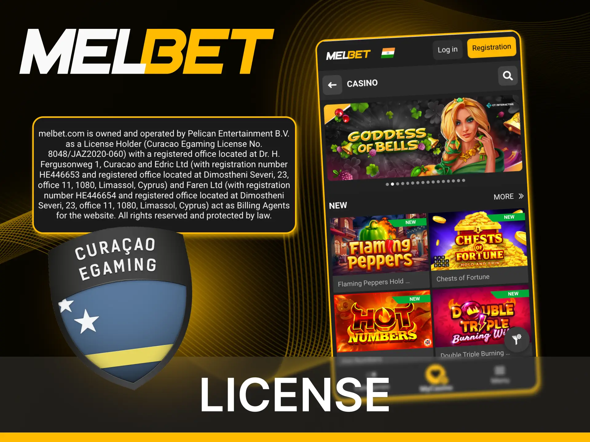 The Melbet online casino is safe and has a license.