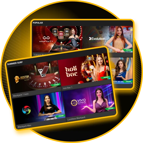 You will find live casino games at Melbet online casino.