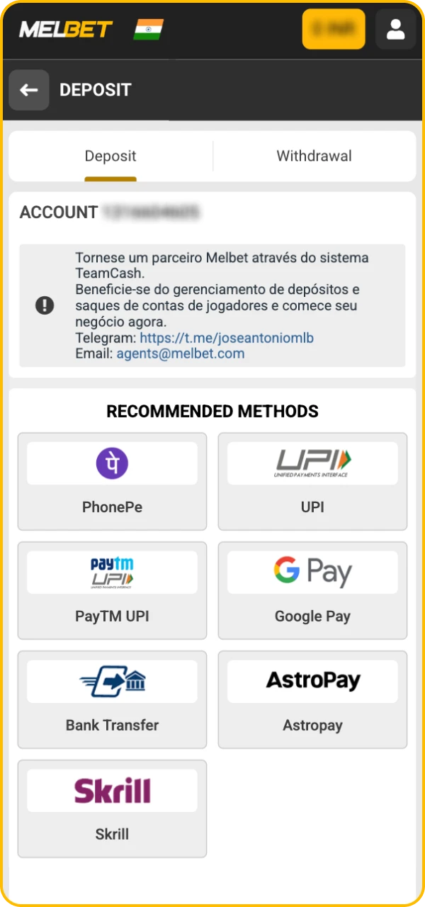 Make your first deposit to gain access to all games at Melbet online casino.