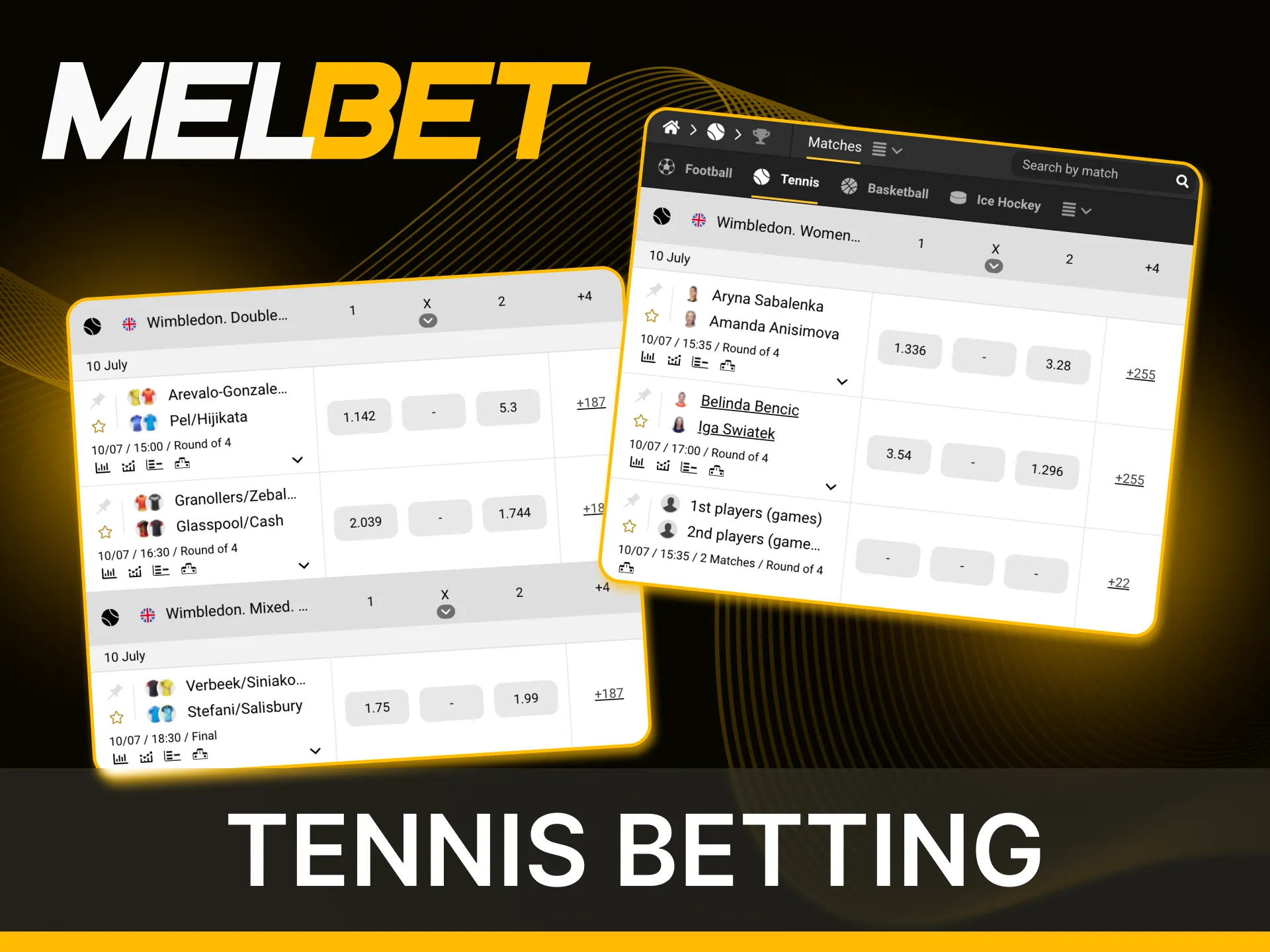 Log in the Melbet online casino to bet on tennis matches.