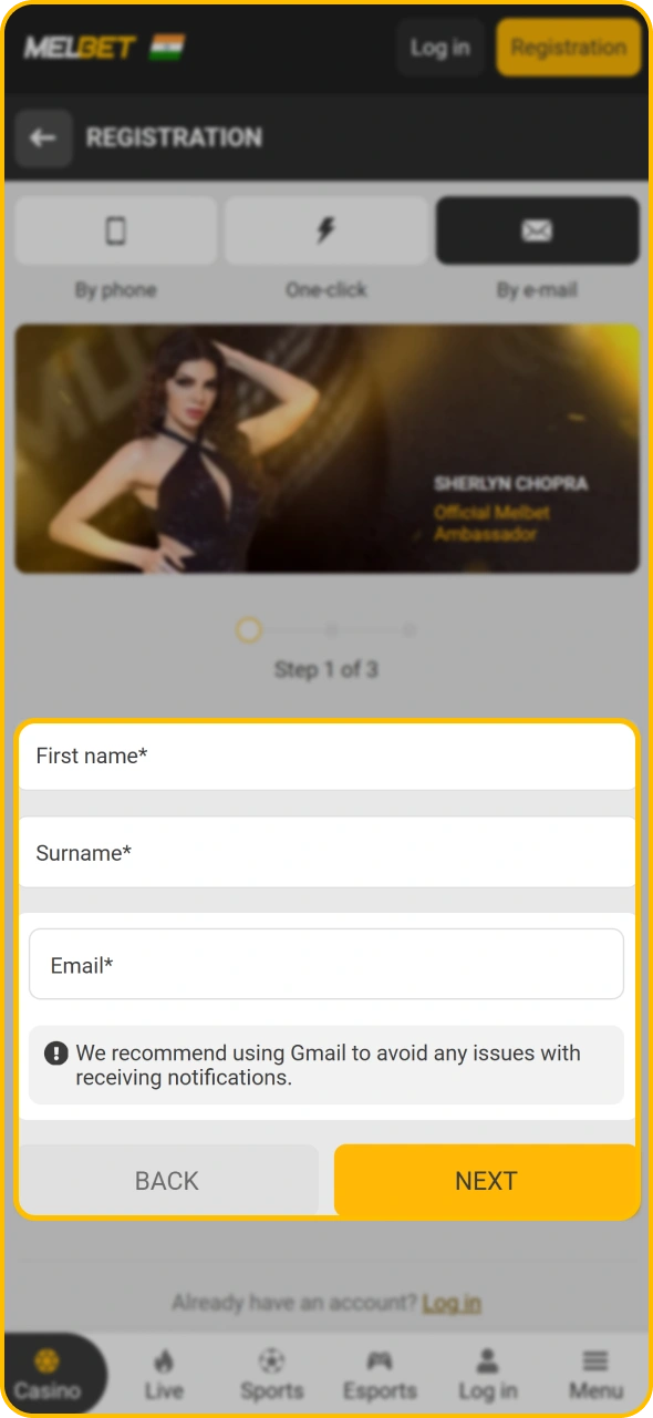 Create account or log in to start playing Aviator at Melbet iOS app.