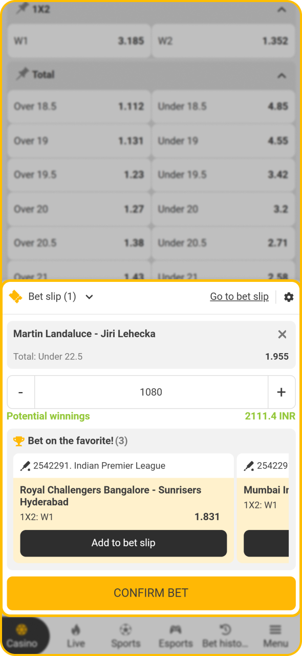 Set up your tennis bet at Melbet sportsbook.